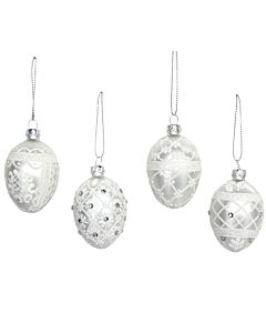 Gisela Graham Glass Egg 7cm Matt Silver/White